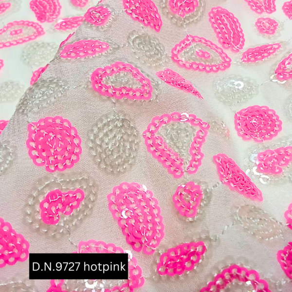 Hot Pink Sequin Embroidered Fabric