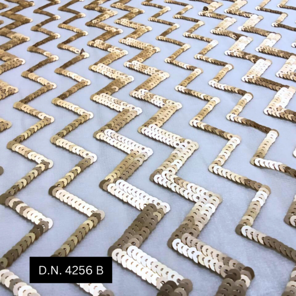 Lovely Golden Zigzag Sequin Embroidery Fabric