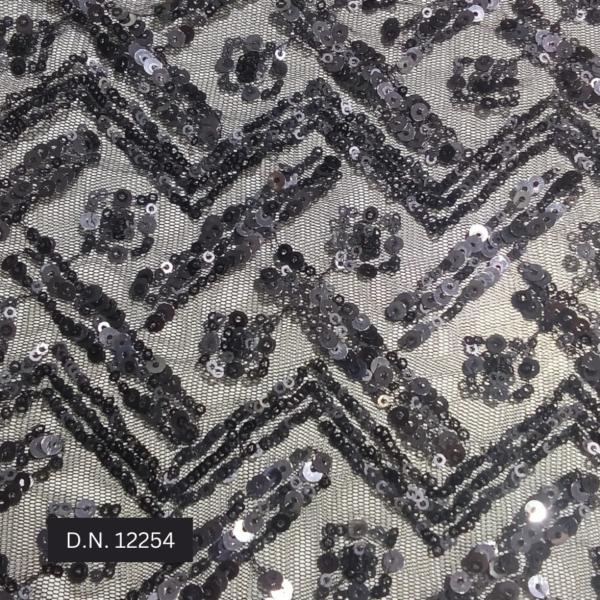 Luxurious Geometrical Pattern Black Sequin Fabric for Dress