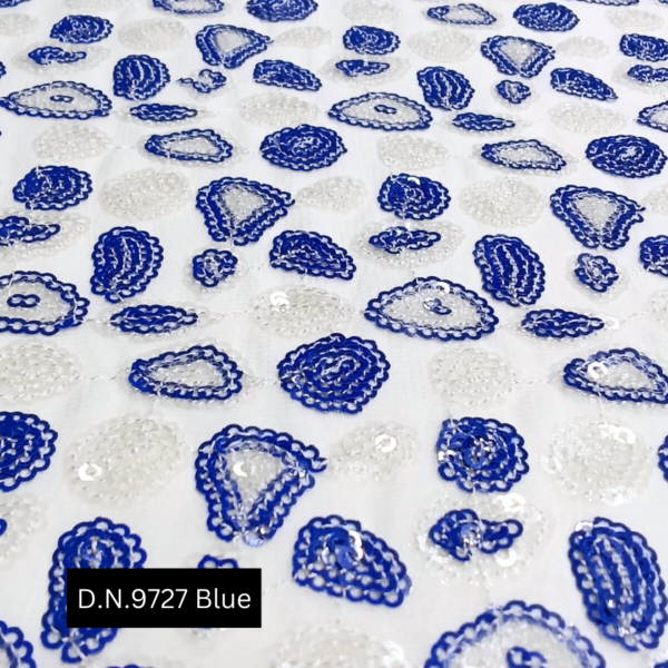 Luxury Blue Transparent Sequins Fabric for Custom Dresses