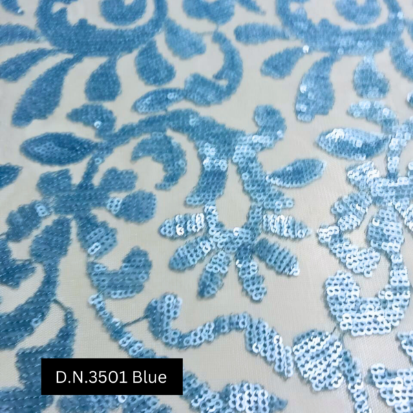 Luxury Floral Blue Sequins Embroidered Net Fabric