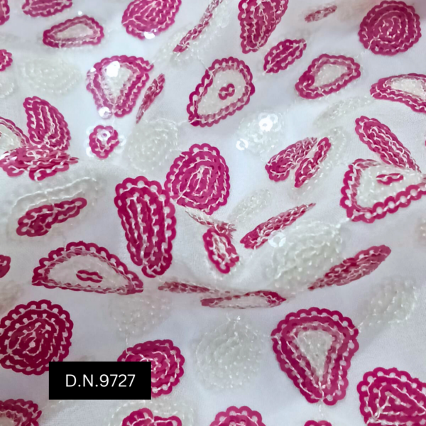 Marron & White Sequins Motif Georgette Fabric Online