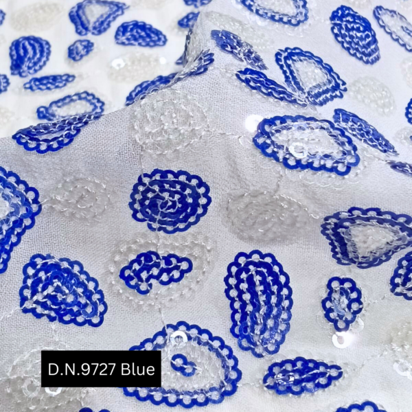 Premium Blue & Transparent Sequins Fabric for Luxury Outfits