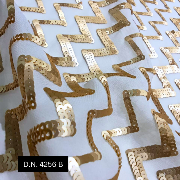 beautiful Golden Zigzag Sequin Embroidery Fabric