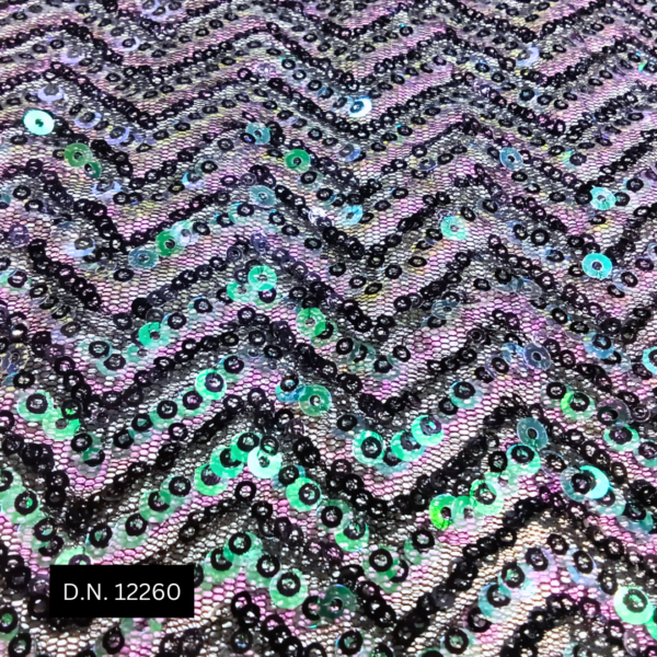 Premium Zigzag Pattern Black Sequin Fabric