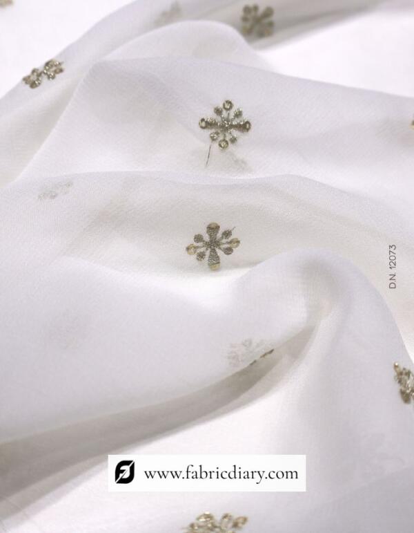 Designer Embroidered Zari Work Butti Fabric #12073 - Image 2