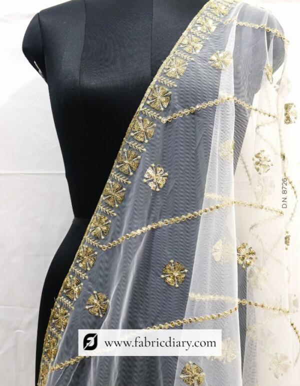 Beautiful Sequins Embroidered Designer Net Dupatta #8726