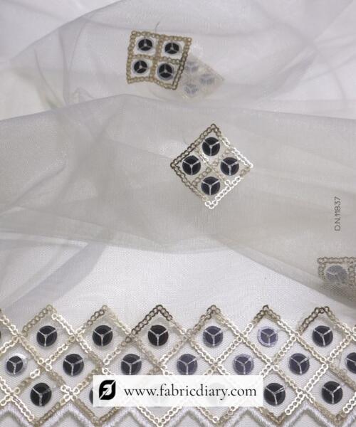 Embroidered Dupatta Fabric with Light Sequins Work