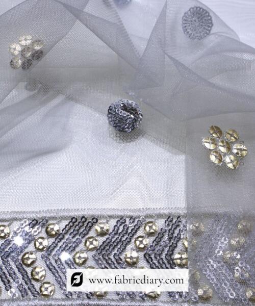 Net Dupatta Embroidered Fabric with Sequins Design #11839