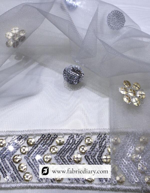 Net Dupatta Embroidered Fabric with Sequins Design #11839