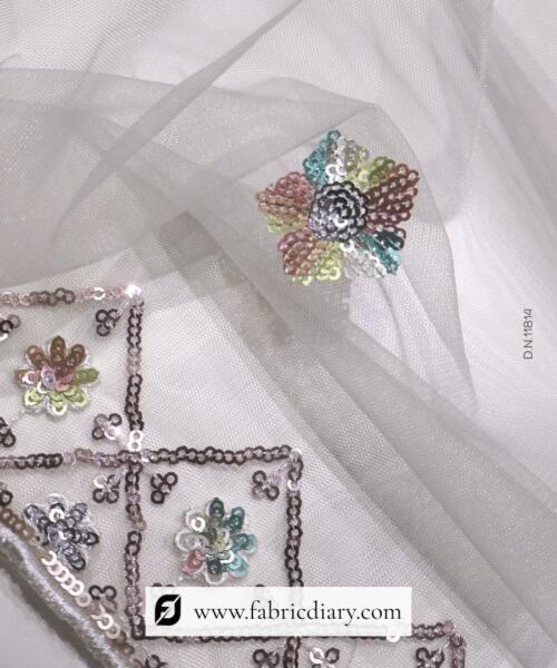 Net Multicolor Sequins Embroidered Dupatta Fabric