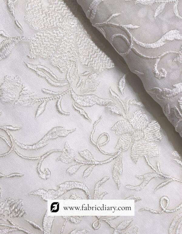 Bulk White Georgette Embroidery Fabric with 3mm Sequins for Garment Manufacturers