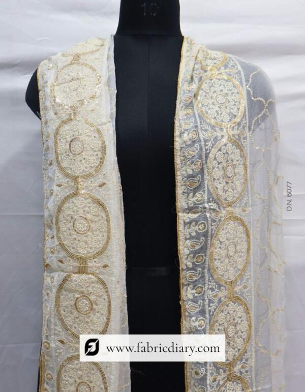 Dyeable Embroidered Chiffon Thread and Sequins Work