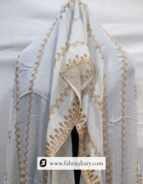 Dyeable Embroidered Chinon Dupatta