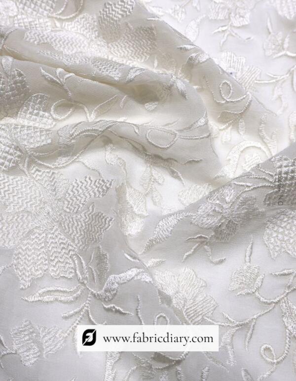 Manufacturer’s Choice – 44 Georgette White Embroidery Fabric with Sequin Detailing
