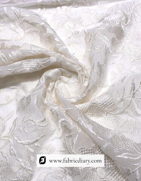 White Thread Sequin Embroidery Fabric on 44 Georgette – Ideal for Kurti and Dress Making