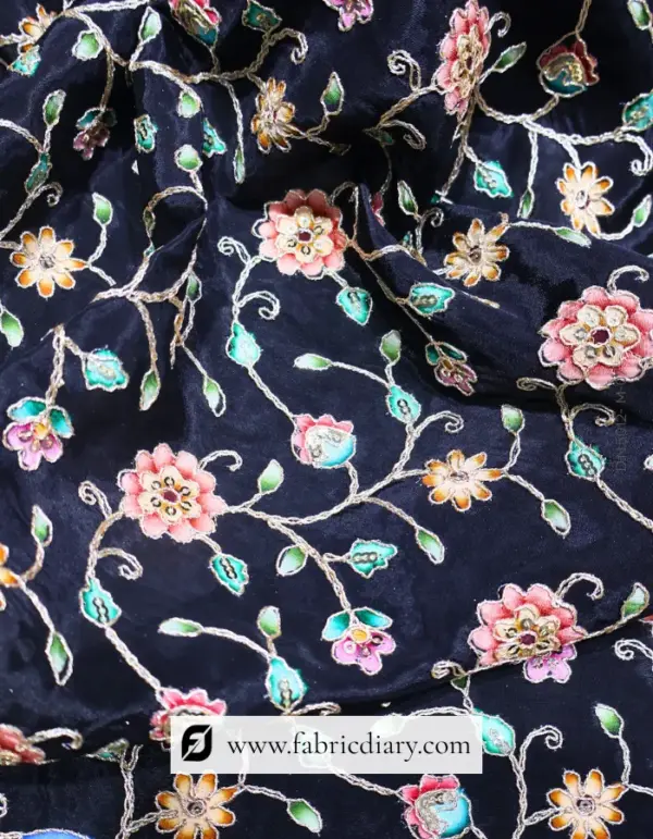 Black Position Print Fabric on Viscose Natural Crepe Bulk