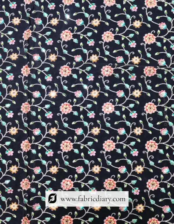 Black Position Print Fabric - Viscose Natural Crepe