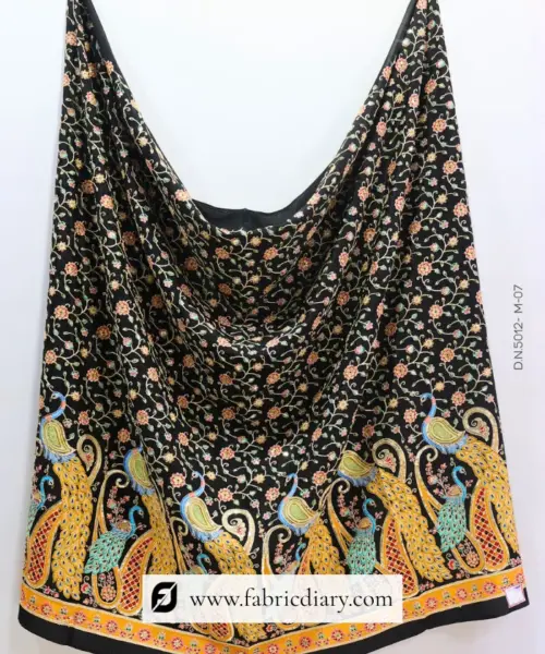 Black Position Print Fabric on Viscose Natural Crepe