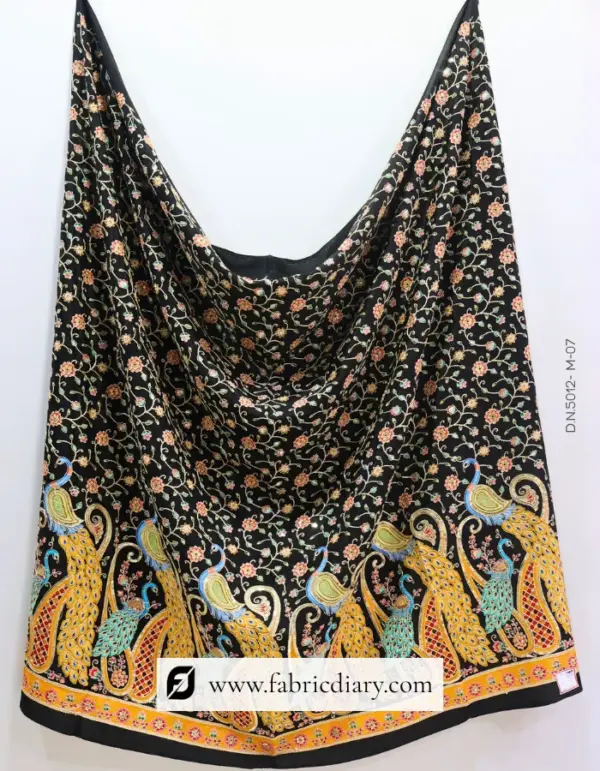 Black Position Print Fabric on Viscose Natural Crepe
