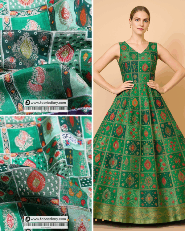 Mint Green Position Print Jacquard Fabric 