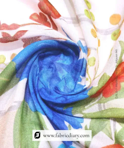 Cream Floral Muslin Fabric for Beachwear