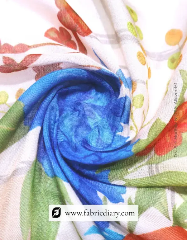 Cream Floral Muslin Fabric for Beachwear
