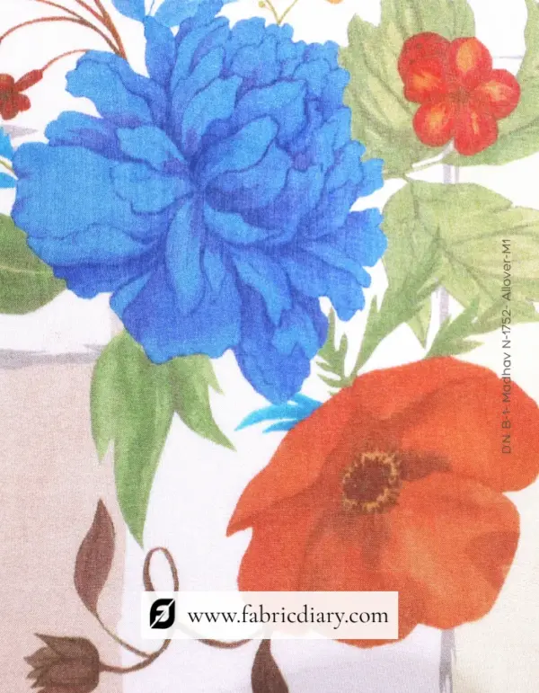 Cream Floral Muslin Fabric for Beachwear at Wholesale