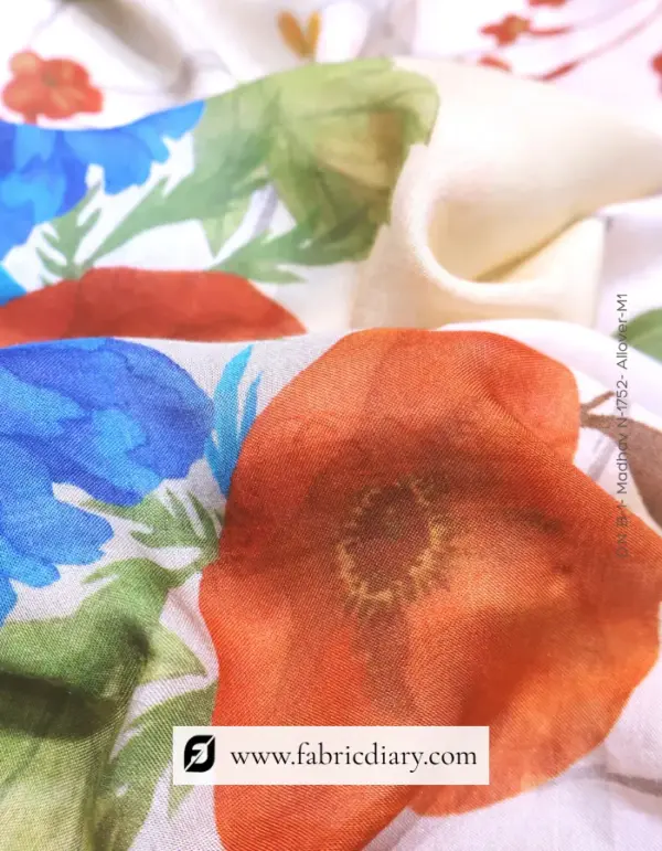 Cream Floral Muslin Fabric for Beachwear online