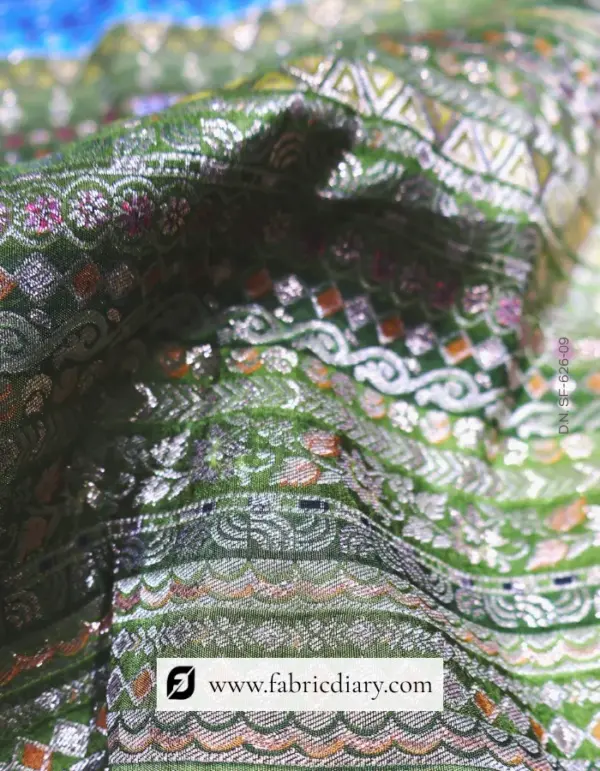 Green Dola Silk Jacquard Print Fabric