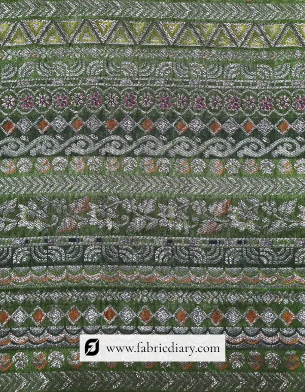 Green Dola Silk Jacquard Printed Fabric