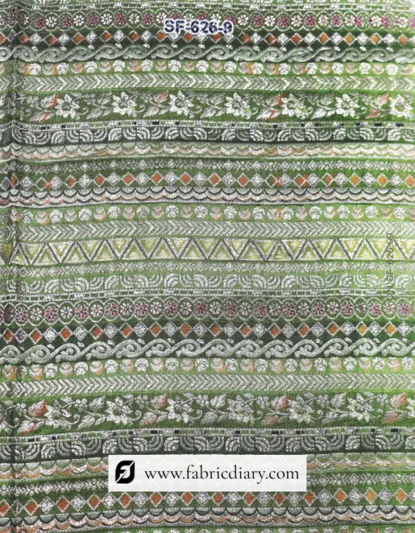Green Dola Silk Jacquard Printed Fabric bulk