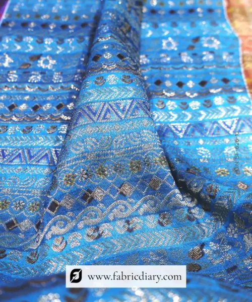 Blue Dola Silk Jacquard Printed Fabric