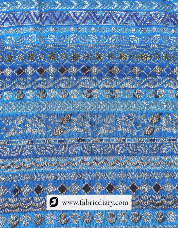 Blue Dola Silk Jacquard Printed Fabric for Stylish Coats