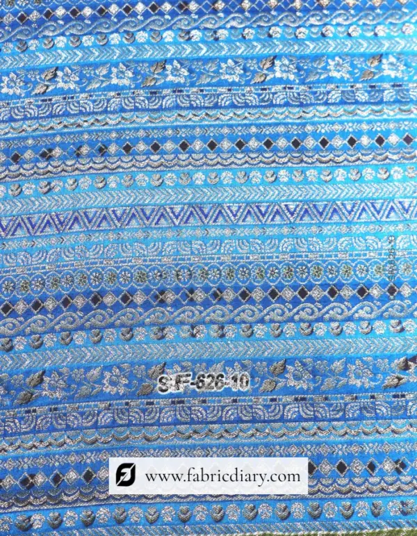 Blue Dola Silk Jacquard Printed Fabric for Stylish Coats, Anarkali
