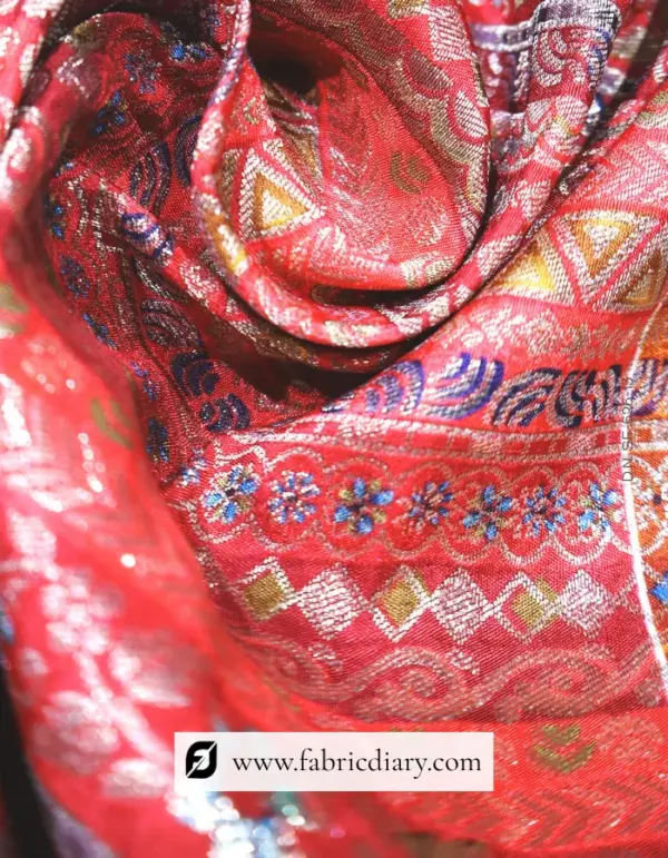 Red Dola Silk Jacquard Printed Fabric