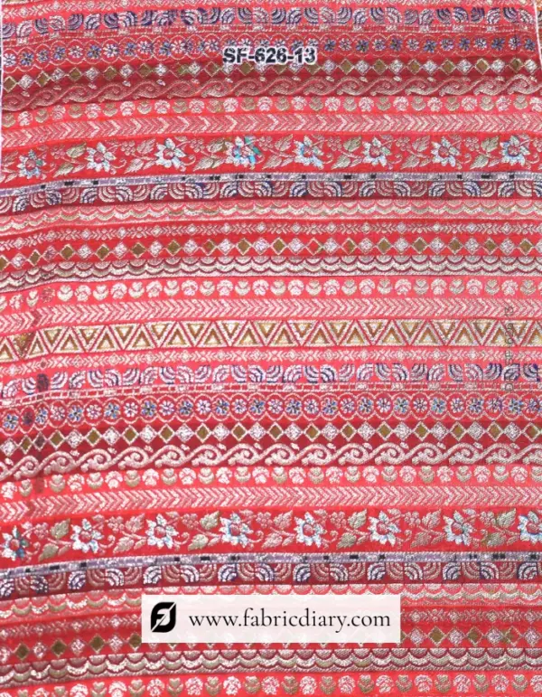 Red Dola Silk Jacquard Printed Fabric for Bridal Sherwani