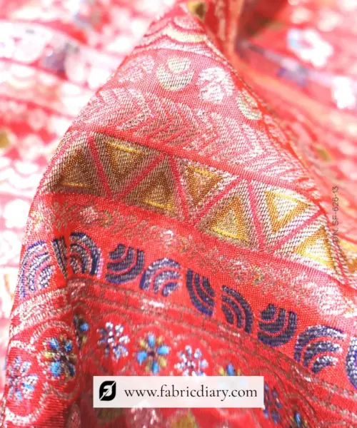 Red Dola Silk Jacquard Printed Fabric for Bridal Sherwani & Decorative Curtains