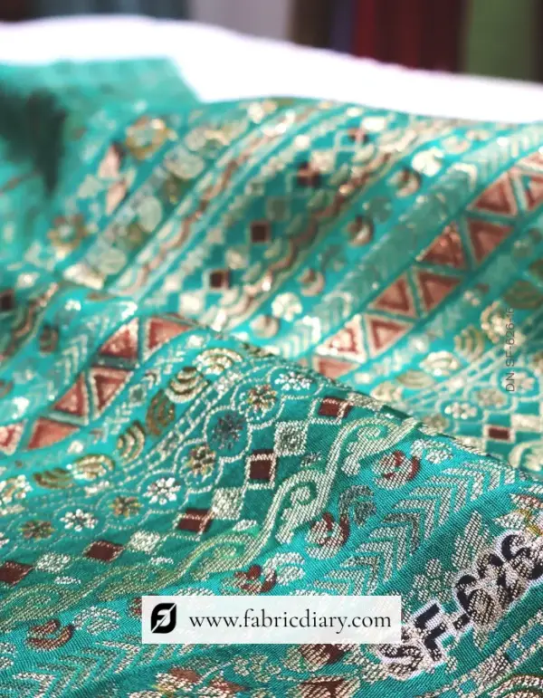 Green Dola Silk Jacquard Printed Fabric for Indo-Western Blazers Wholesale