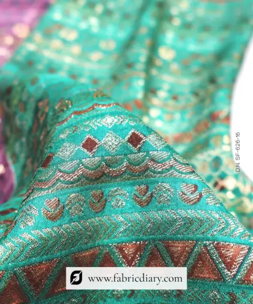 Green Dola Silk Jacquard Printed Fabric for Indo-Western Blazers