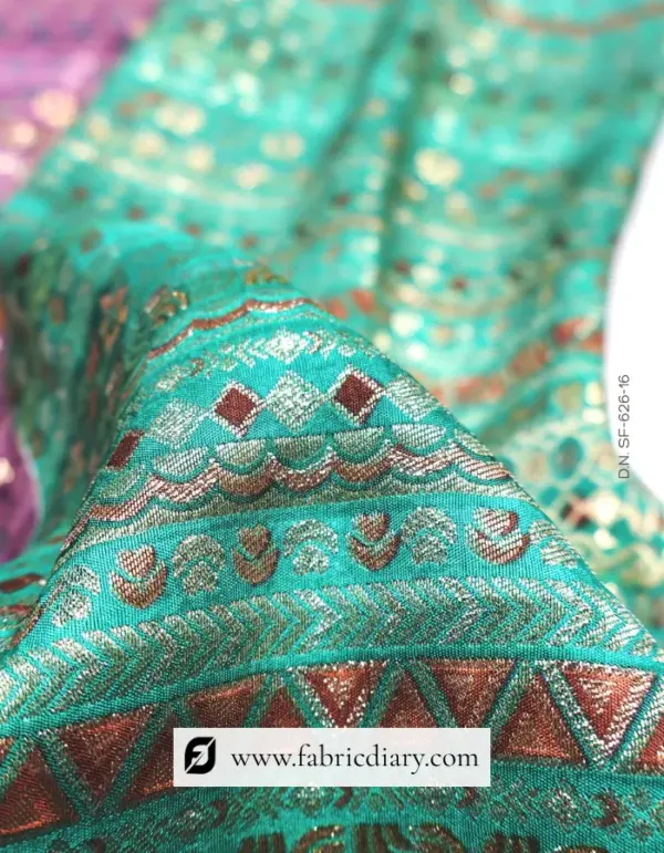 Green Dola Silk Jacquard Printed Fabric for Indo-Western Blazers