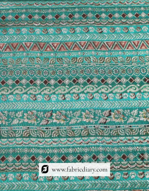 Green Dola Silk Jacquard Printed Fabric for Indo-Western Blazers Bulk