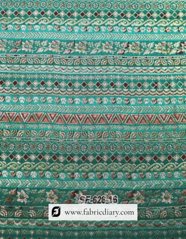 Green Dola Silk Jacquard Printed Fabric for Indo-Western Blazers India