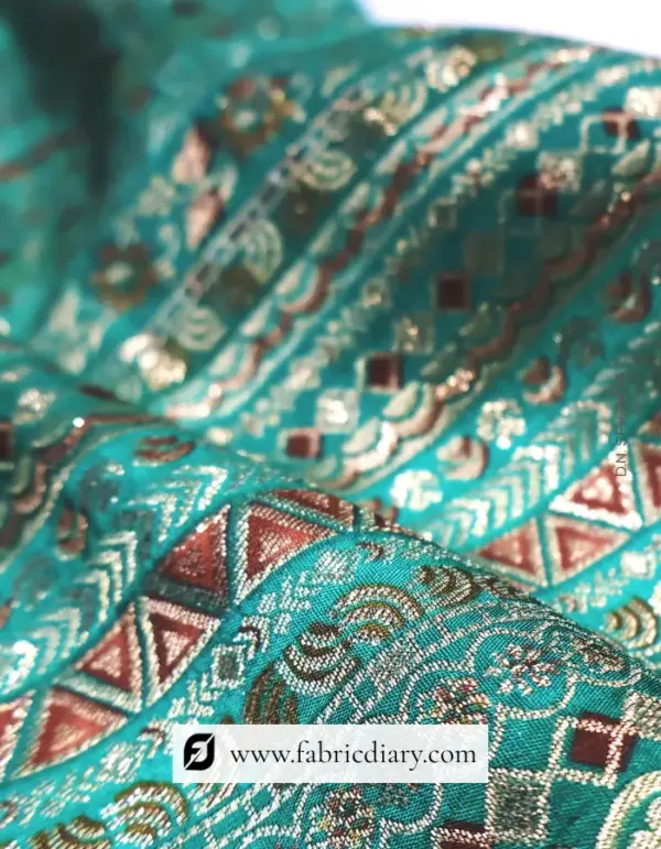 Green Dola Silk Jacquard Printed Fabric for Indo-Western Blazers Asia