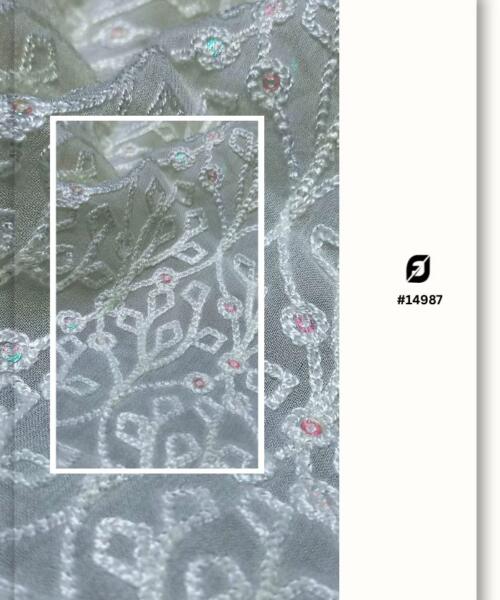 Custom Georgette Chain Stitch Embroidered Fabric for Women's Designer Dresses #14987