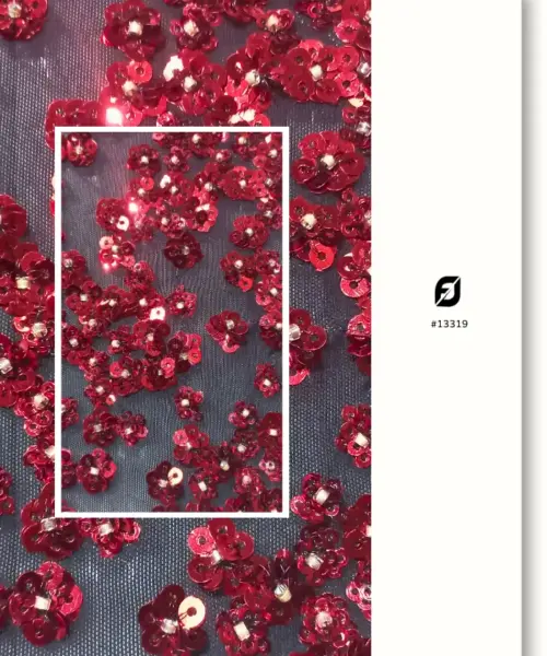 Fabricdiary Crystal Red Sequins & Beads Embroidery Fabric