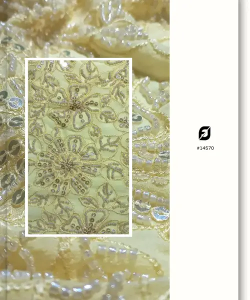 Luxury Yellow Glass Beaded Sequin Embroidered Georgette Fabric Manufacturer in India