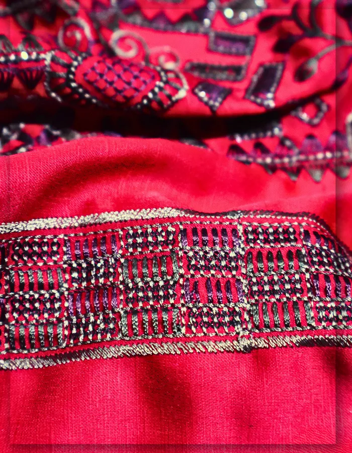 Red Linen Satin Embroidered Fabric for Designer Sherwani