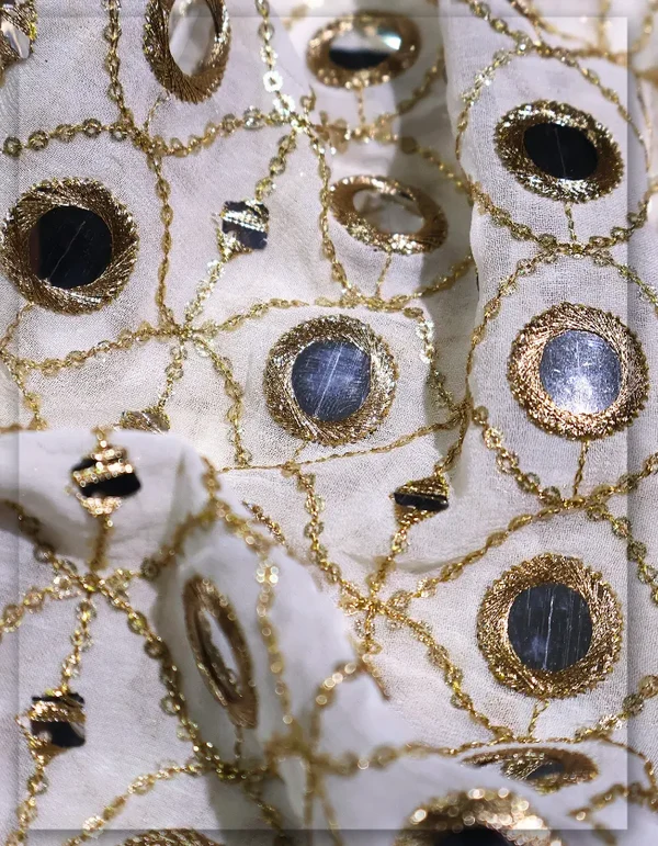 Tissue Gold Mirror Work Fabric Manufacturer Surat