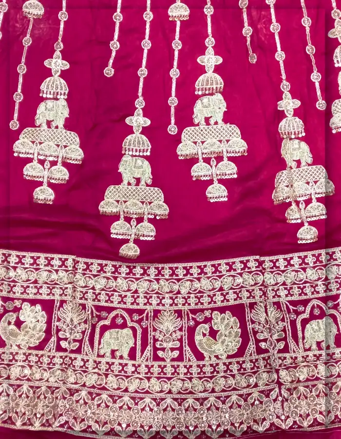 Red Raw Silk Gold Beaded Kali Fabric for Bridal Lehenga Surat